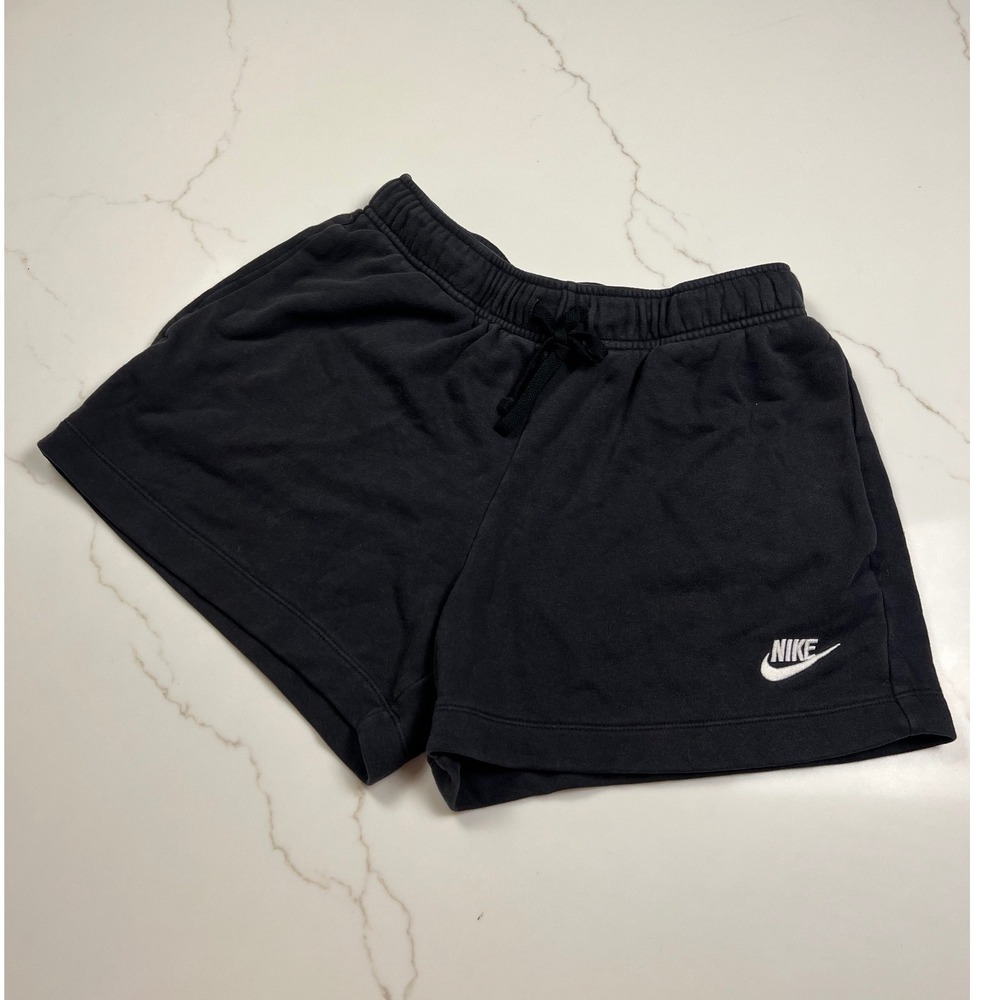 Nike Sportswear Essential Fleece Shorts Womens Medium Black Drawstring Logo